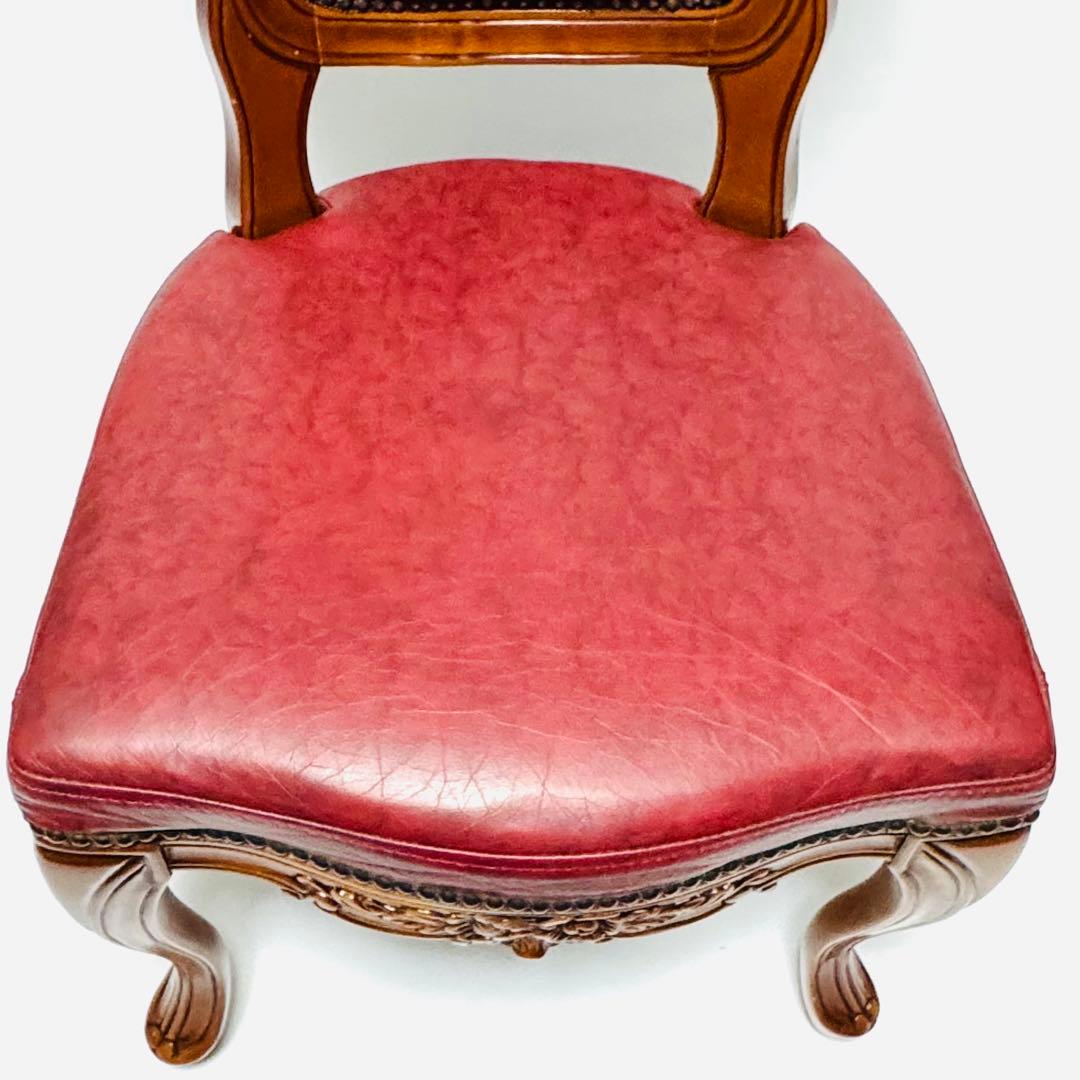 イタリア アンティーク風 マホガニー 猫足 ダイニングチェア レッド レザー