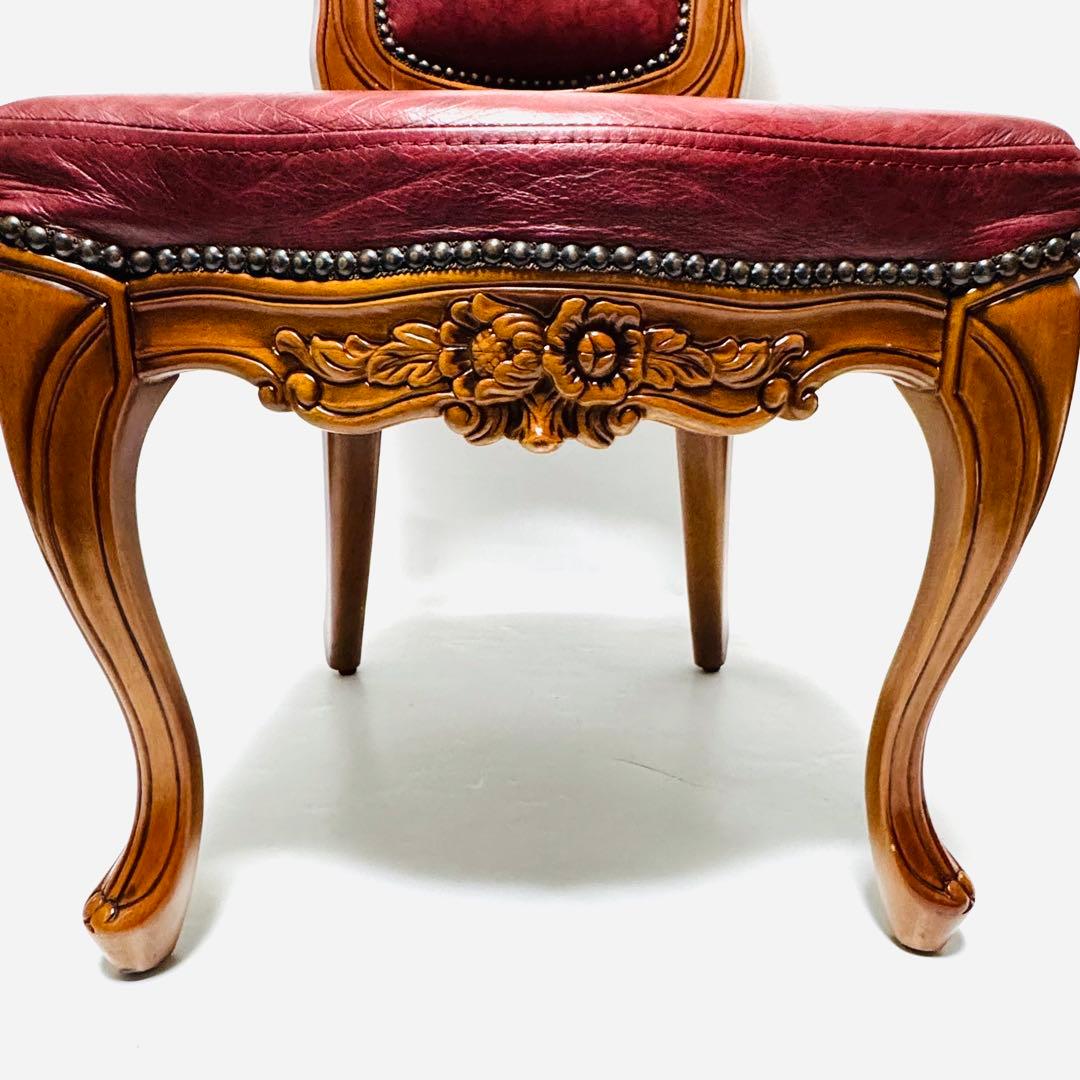 イタリア アンティーク風 マホガニー 猫足 ダイニングチェア レッド レザー