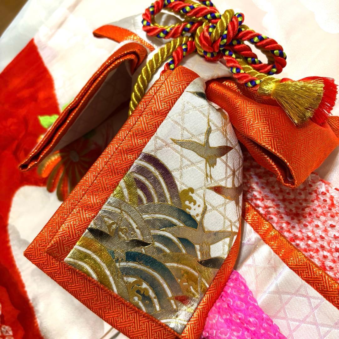 七五三直前割引【高級】お宮参り 七五三 3歳 着物セット 紅白 金駒刺繍 絞り