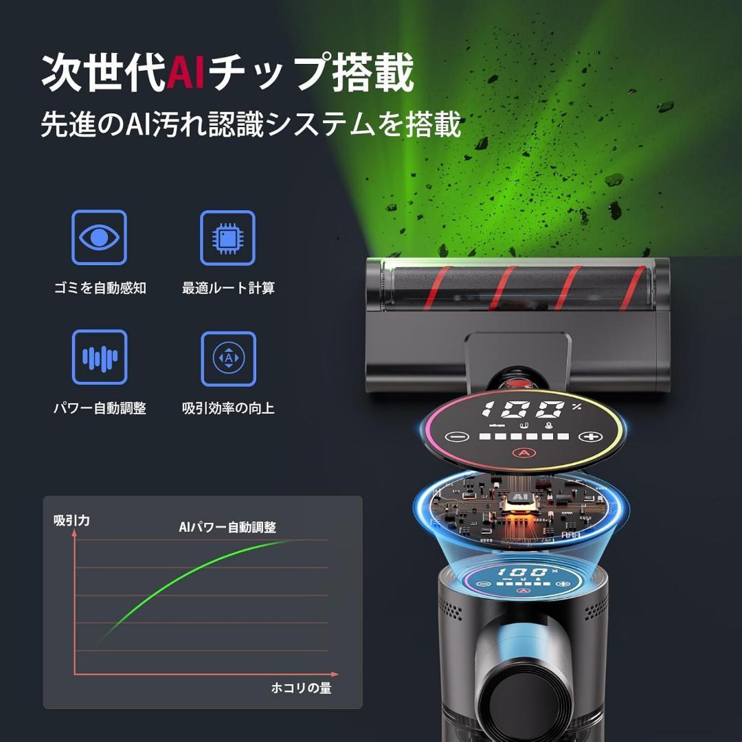 掃除機 コードレス 独立モーター自走式 80Kpa超強力吸引 軽量