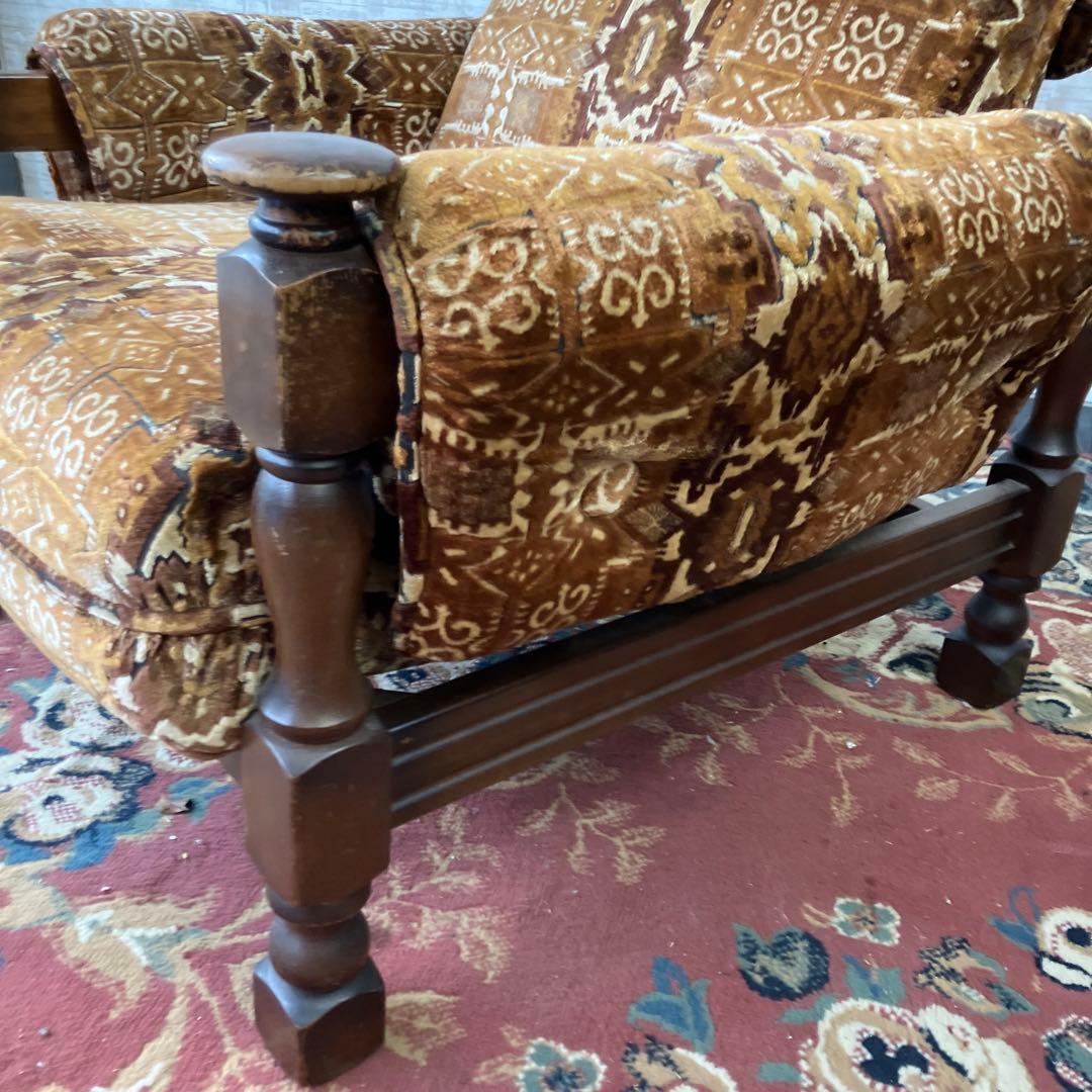 昭和レトロ マルニ 花柄ベロアチェア 一人掛けソファ アームチェア アンティーク