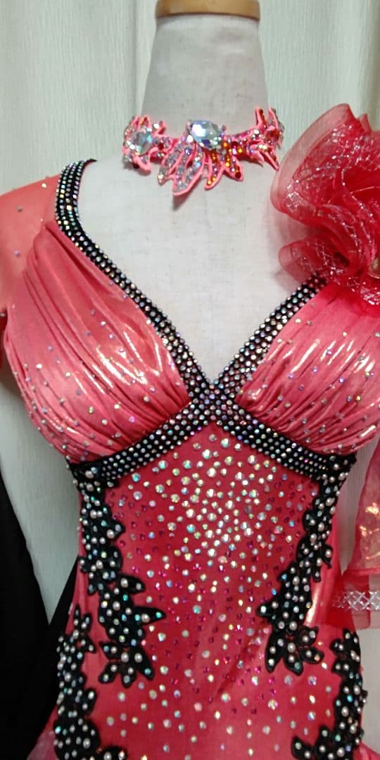 社交ダンスドレス！Create-Sunスタンダードドレス！オレンジレッド！