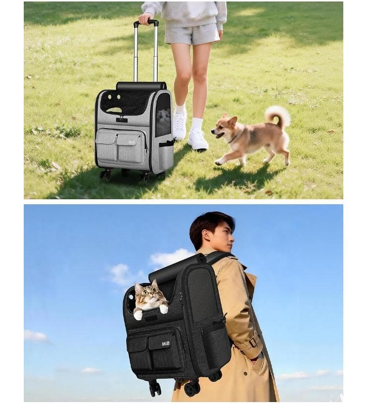 【MEG】ペットキャリー リュック キャスター付き 3WAY多機能設計 猫 犬