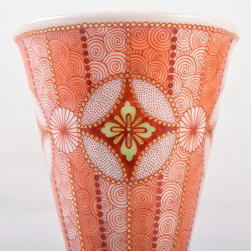 九谷焼　織田恵美作　赤絵細描　酒盃　酒杯　共布共箱　2点まとめて　D　R8072