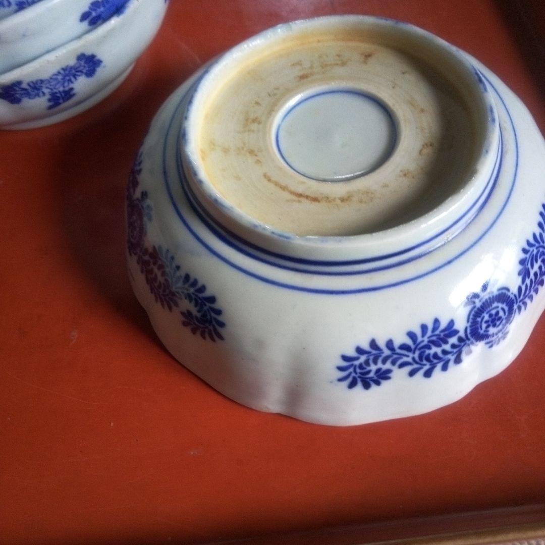 明治時代 印判 線描き なます皿 ５客