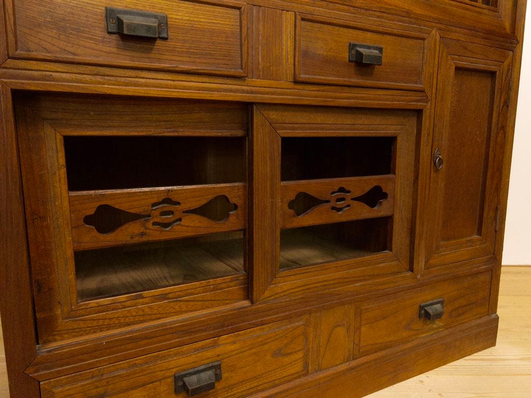 ガラス棚　水屋箪笥　収納棚　古道具　古家具　和家具　ビンテージ　アンティーク