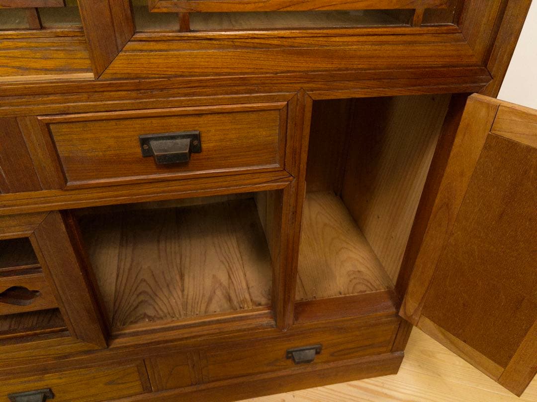 ガラス棚　水屋箪笥　収納棚　古道具　古家具　和家具　ビンテージ　アンティーク