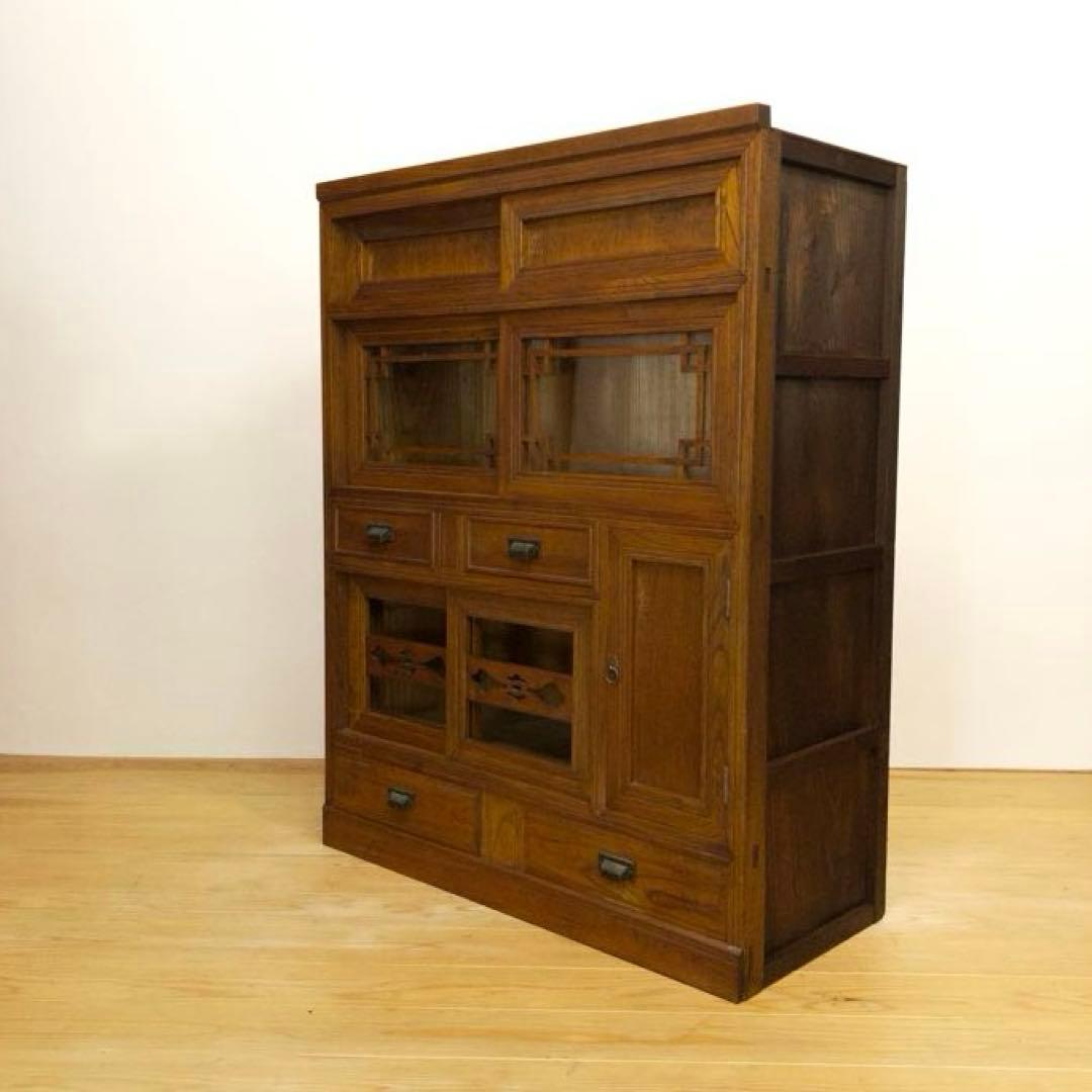 ガラス棚　水屋箪笥　収納棚　古道具　古家具　和家具　ビンテージ　アンティーク