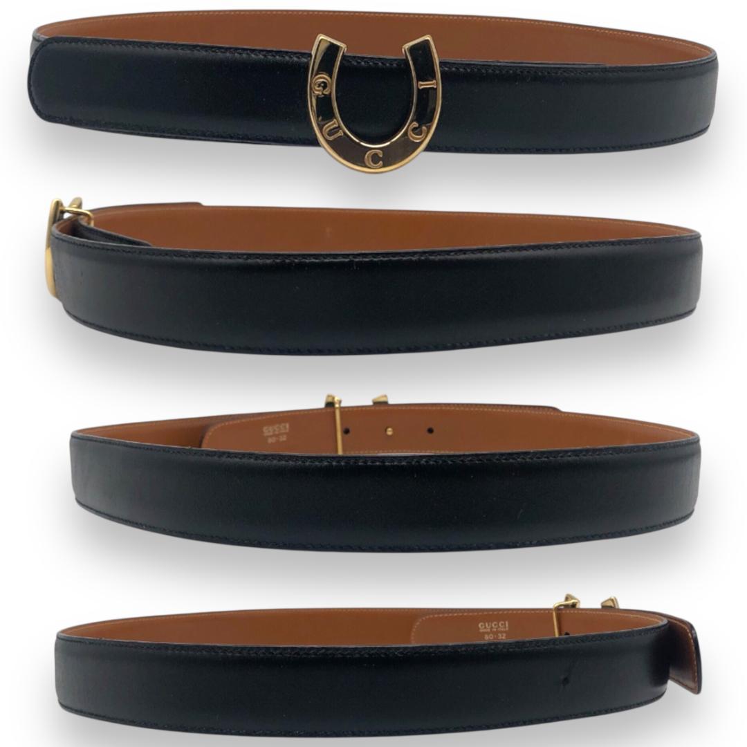 【美品】グッチ ホースシュー リバーシブル ベルト ゴールド ブラック ブラウン