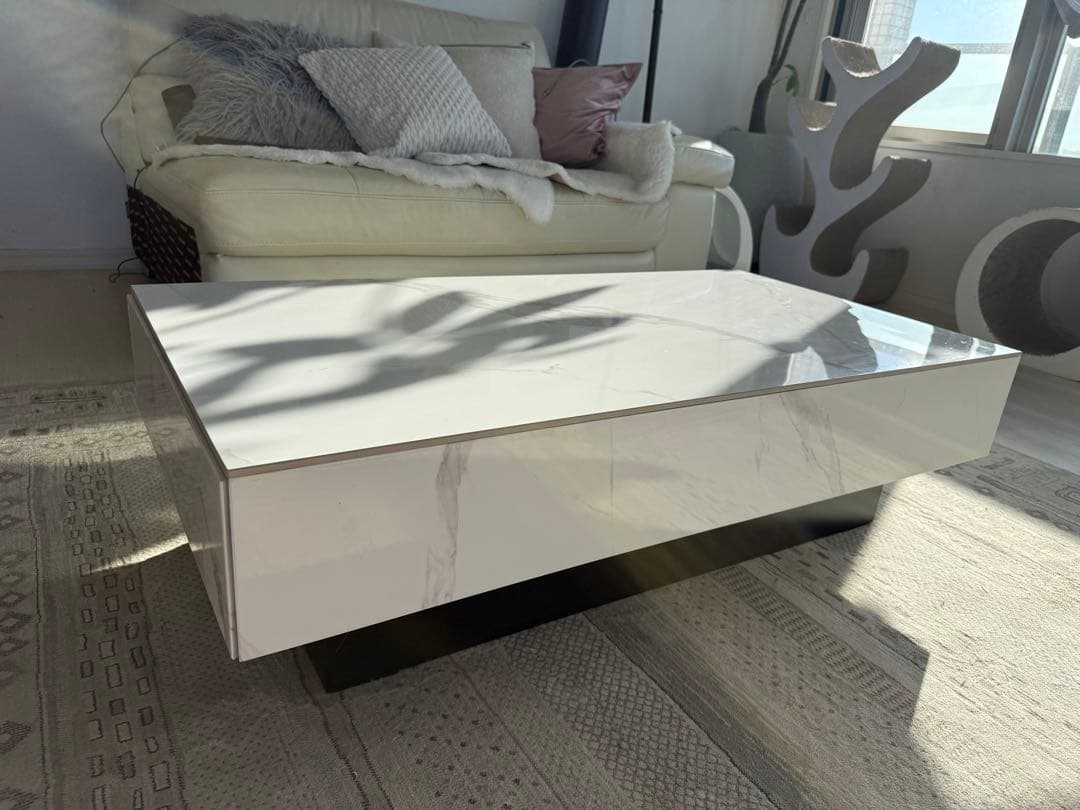 セラミック天板　ローテーブル 収納付