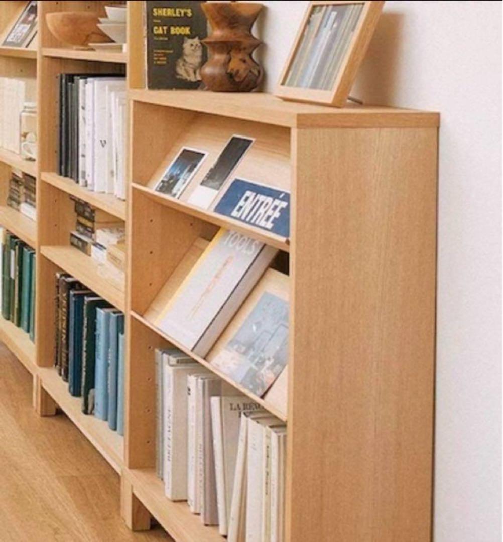 ■送料込■無印良品 木製薄型 本棚 棚 扉付き タモ材