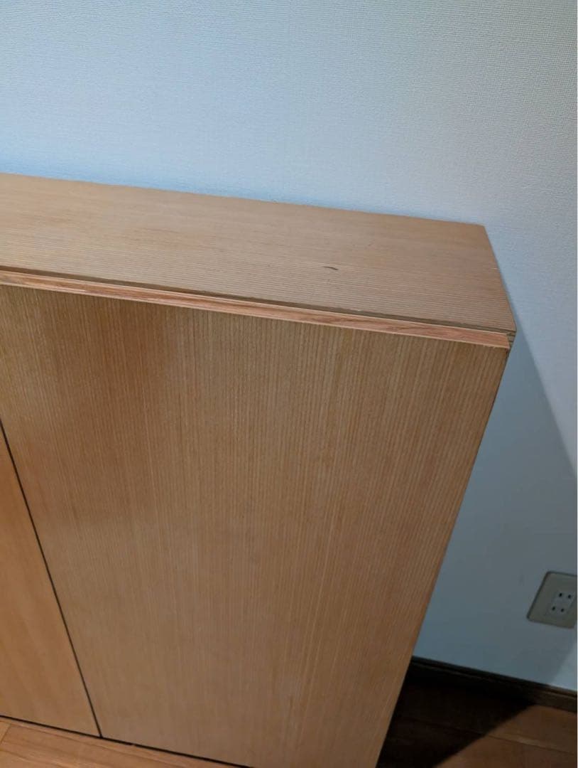 ■送料込■無印良品 木製薄型 本棚 棚 扉付き タモ材