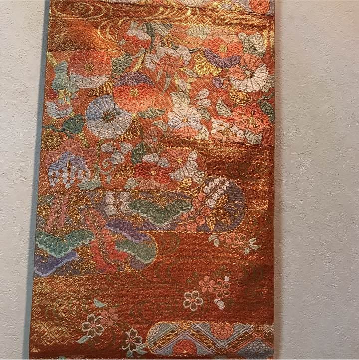 【礼装用 帯】 正絹 成人式 オレンジ&ゴールド